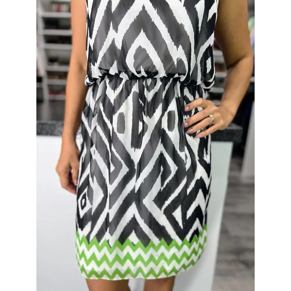 London Times Black White Chiffon Open Shoulder Dress - Picture 4 of 11